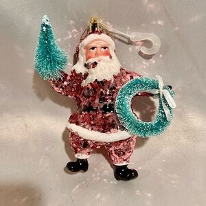 Pink Glittery Santa Claus Figurine Ornament